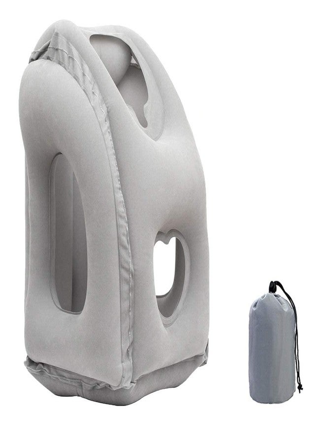 BLEQYS Inflatable Travel Pillow, Inflatable Neck Air Pillow for Sleeping, Support Head, Chin, Neck and Lumbar, Avoid Neck & Shoulder Pain, Comfortable for Airplane, Car - Grey - Image 1